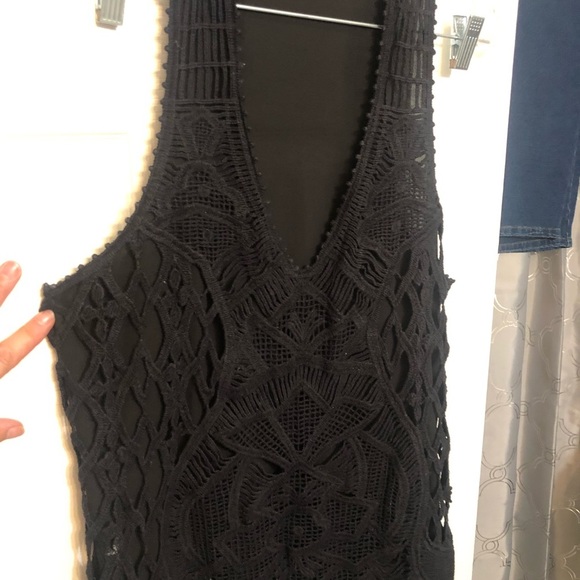 Banana Republic large black tank top sleeveless crochet front semi sheer back - Picture 10 of 16